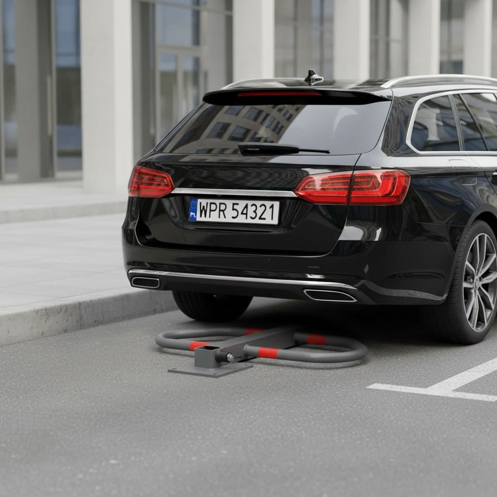 Blokada parkingowa składana zapora 50 cm na klucz z odblaskowymi pasami