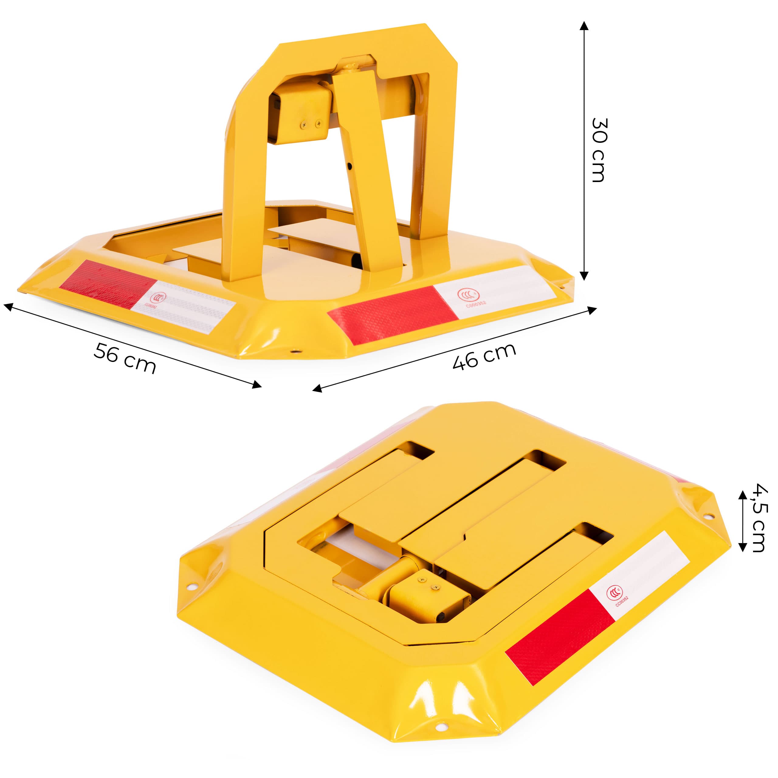 Blokada parkingowa składana zapora 30 cm na klucz z odblaskowymi pasami