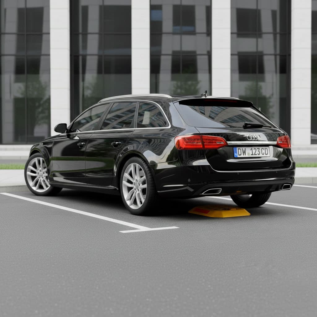 Blokada parkingowa składana zapora 30 cm na klucz z odblaskowymi pasami