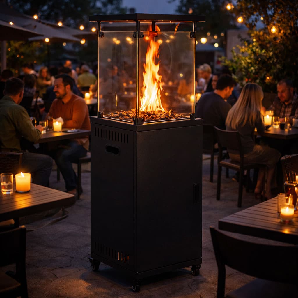 Ogrzewacz gazowy promiennik grzejnik 13 kW szklany na ogród patio reduktor kamienie wulkaniczne pokrowiec MultiGarden