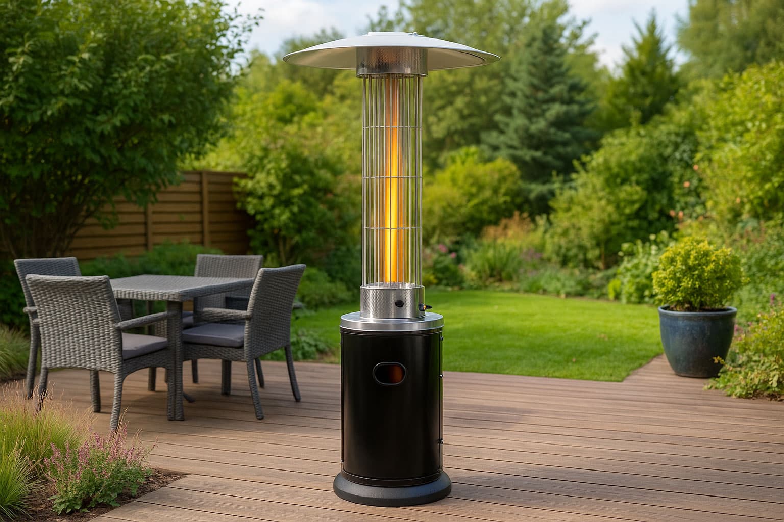 Ogrzewacz parasol gazowy grzejnik 9 kW szklany na ogród patio reduktor wąż pokrowiec MultiGarden