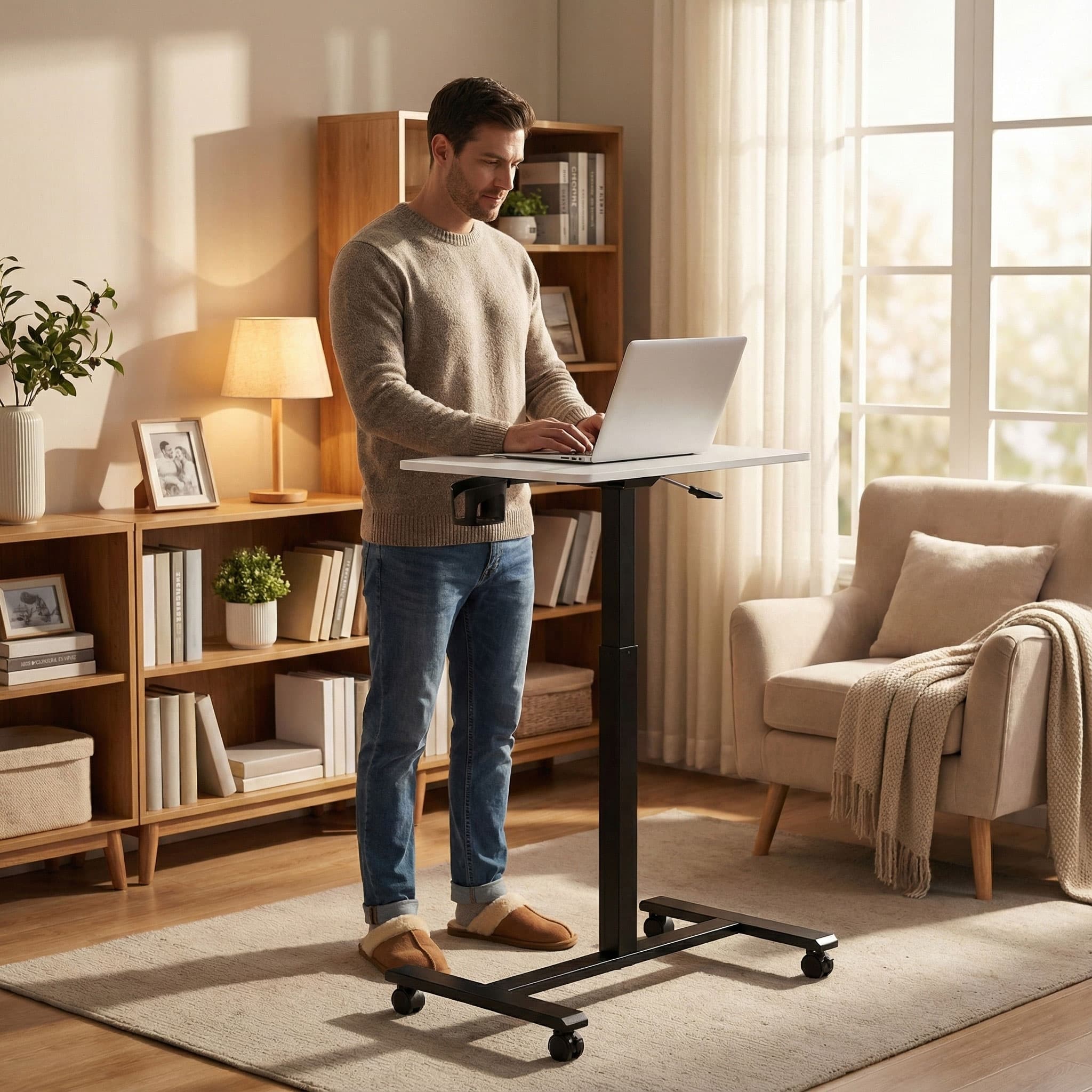 Mobilne biurko regulowane 70x48 cm stolik pod laptopa regulacja wysokości 71,5-112 cm ModernHome