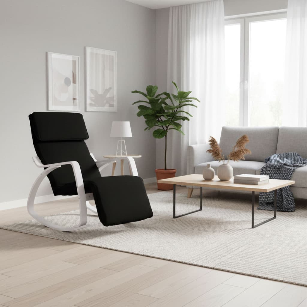 Fotel bujany regulowany podnóżek biało czarny ModernHome