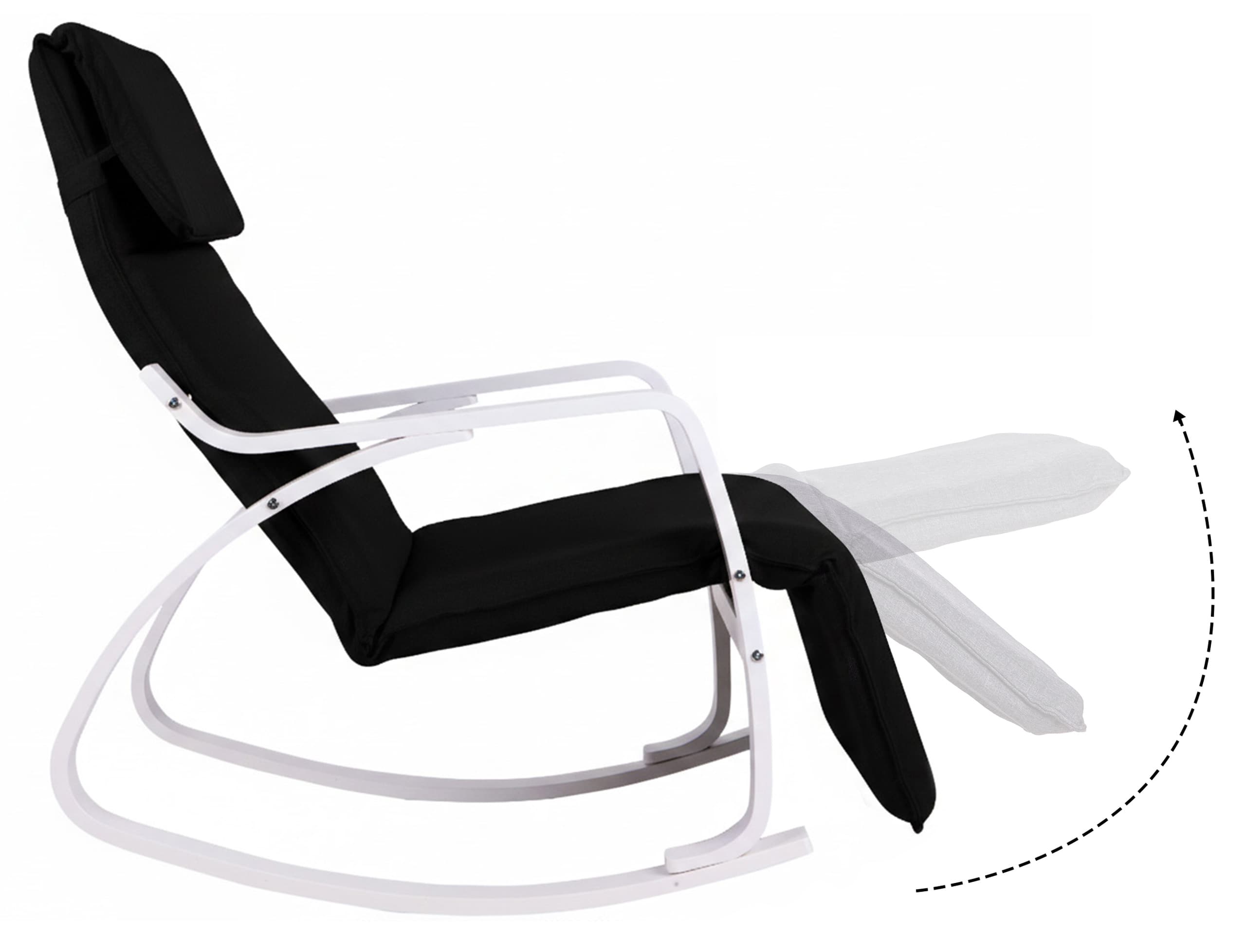 Fotel bujany regulowany podnóżek biało czarny ModernHome
