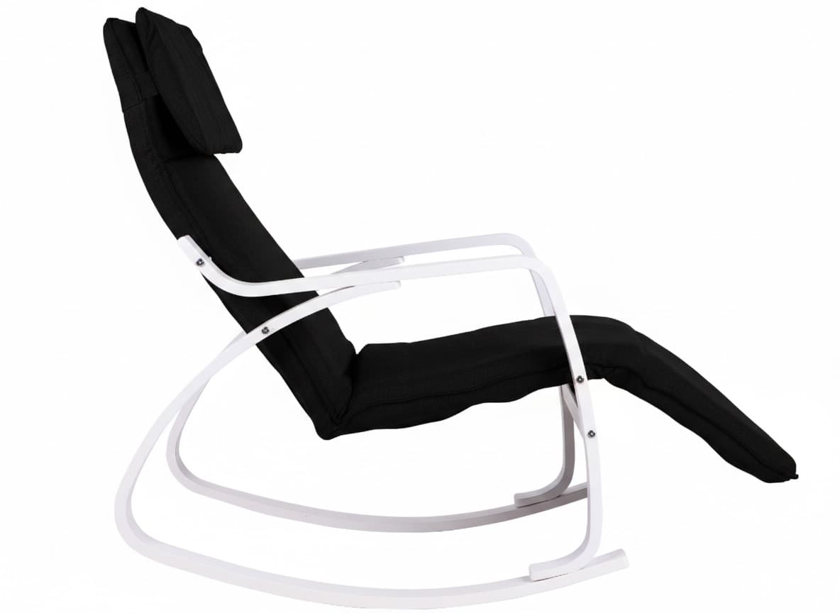 Fotel bujany regulowany podnóżek biało czarny ModernHome