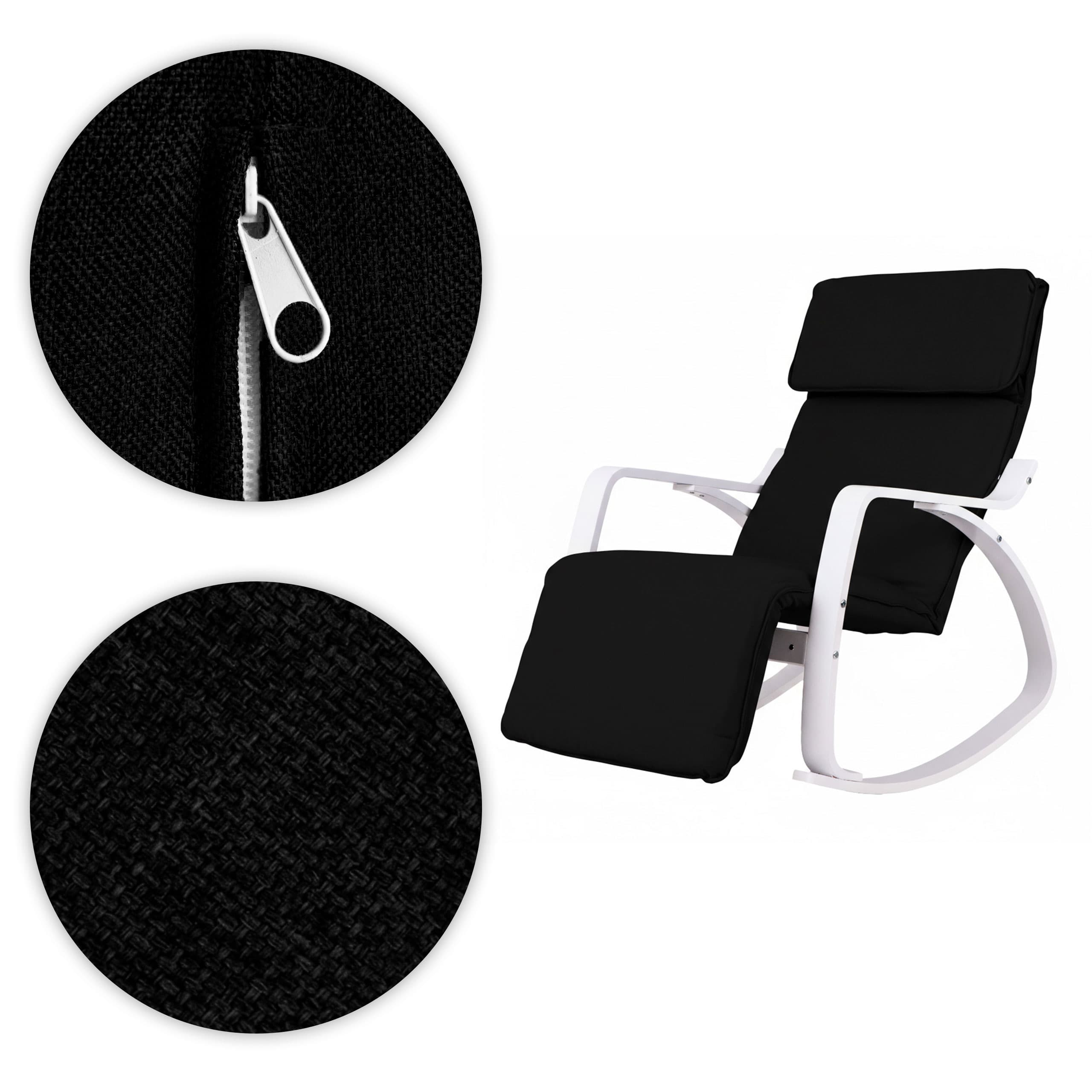 Fotel bujany regulowany podnóżek biało czarny ModernHome